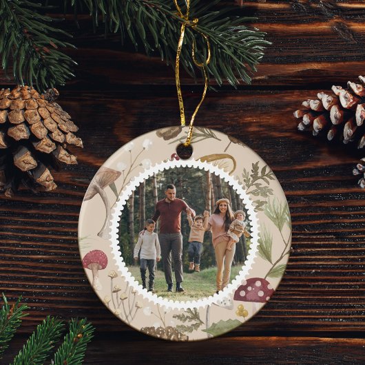 ウッドランド水彩木茸の家族写真 セラミックオーナメント