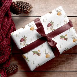 ウッドランド水彩木茸モノグラム ラッピングペーパー