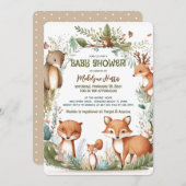 ウッドランド水彩赤男女兼用ちゃんシャワー 招待状 (正面/裏面)