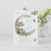 ウッドランド水色の鳥の巣のリース赤ちゃんシャワー 招待状 (スタンド正面)