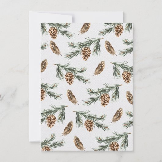 ウッドランド水色の鳥の巣のリース赤ちゃんシャワー 招待状 (裏面)