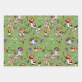 ウッドランド水色マッシュルームベリーグリーン植物 ラッピングペーパーシート (正面3)