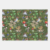 ウッドランド水色マッシュルームベリーグリーン植物 ラッピングペーパーシート (正面2)