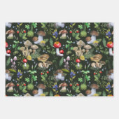 ウッドランド水色マッシュルームベリーグリーン植物 ラッピングペーパーシート (正面)