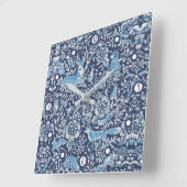 ウッドランド海軍ブルーフォレストアニマルキツネウサギフローラ スクエア壁時計 (傾斜)