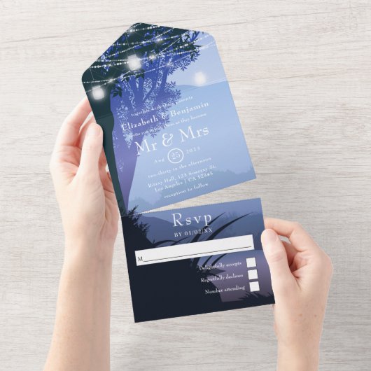 ウッドランド湖の森のメイスン結婚ズ・ジャース オールインワン招待状 (貼ってはがせる)