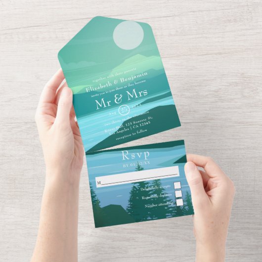 ウッドランド湖結婚の森の全て一つの招待状 オールインワン招待状 (貼ってはがせる)