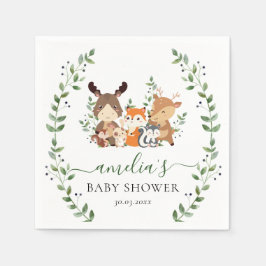 ウッドランド甘い緑の植物林動物 スタンダードカクテルナプキン