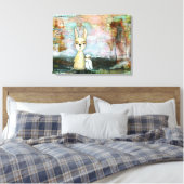 ウッドランド生き物うさぎお洒落フクロウ動物アート キャンバスプリント (インサイチュ (寝室))