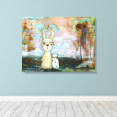 ウッドランド生き物うさぎお洒落フクロウ動物アート キャンバスプリント (インサイチュ (ウッドフロア))