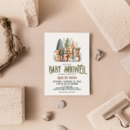 ウッドランド生き物の森の水の色ベビーシャワー 招待状