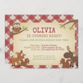 ウッドランド生き物の誕生日パーティー 招待状 (正面/裏面)