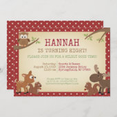 ウッドランド生き物の誕生日パーティー 招待状 (正面/裏面)