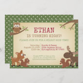 ウッドランド生き物の誕生日パーティー 招待状 (正面/裏面)