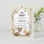 ウッドランド生き物ベビーシャワー招待状水彩 招待状 (スタンド正面)