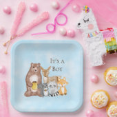 ウッドランド生き物ベビーシャワー男の子 ペーパープレート (パーティー)