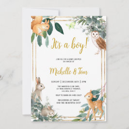 ウッドランド男の子の赤ちゃんシャワー 招待状