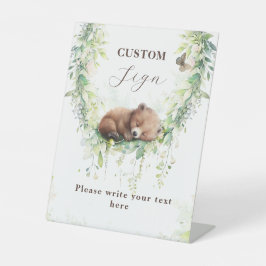 ウッドランド男の赤ちゃんシャワカスタムー標識 台座サイン