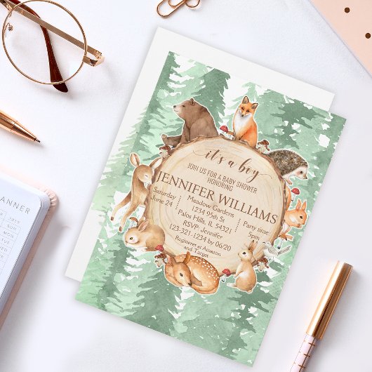 ウッドランド男の赤ちゃんシャワー招待赤ちゃんシャワー 招待状
