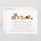 ウッドランド男女兼用をテーマにしたバーチャルベビーシャワー インビテーションポストカード (正面/裏面)