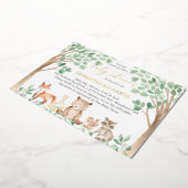 ウッドランド男女兼用アニマルズベビーシャワー金ゴールド 箔招待状 (回転した状態)