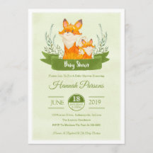 ウッドランド男女兼用キツネベビーシャワー招待状