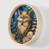 ウッドランド真夜中キツネ – キッズルーム 壁時計 (傾斜)