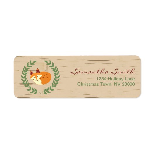 ウッドランド眠るキツネ樺の木ベビーシャワー ラベル (正面)