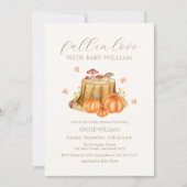 ウッドランド秋の恋人と出会うパンプキンマッシュルームベイビーシャワー 招待状 (正面)