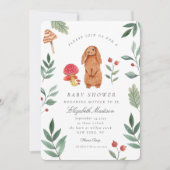 ウッドランド秋ウォーターカラーバニーベビーシャワー 招待状 (正面)