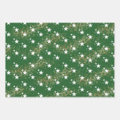ウッドランド秋グリーンホワイト&金ゴールドクリスマスプレゼント ラッピングペーパーシート (正面3)