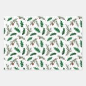 ウッドランド秋グリーンホワイト&金ゴールドクリスマスプレゼント ラッピングペーパーシート (正面)