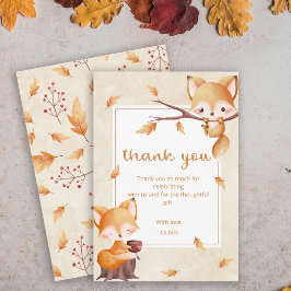 ウッドランド秋ベビーキツネベビーシャワー サンキューカード