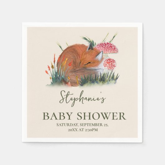 ウッドランド秋ベビーシャワー |コテージコア スタンダードカクテルナプキン (正面)