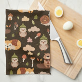 ウッドランド秋動物ダークオータムキツネディアフクロウRac キッチンタオル (四つ折り)