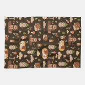 ウッドランド秋動物ダークオータムキツネディアフクロウRac キッチンタオル (横)