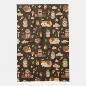 ウッドランド秋動物ダークオータムキツネディアフクロウRac キッチンタオル (縦)