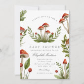 ウッドランド秋水彩きのこ赤ちゃんシャワー 招待状 (正面)