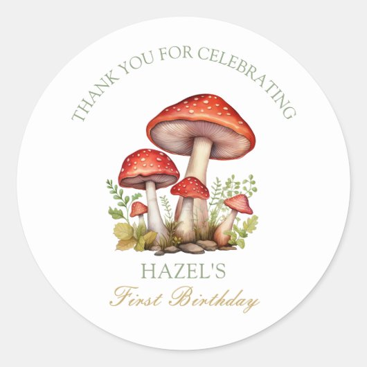 ウッドランド秋水彩キノコ秋の誕生日 ラウンドシール (正面)