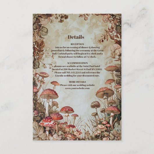 ウッドランド秋水彩結婚キノコ エンクロージャーカード (正面)