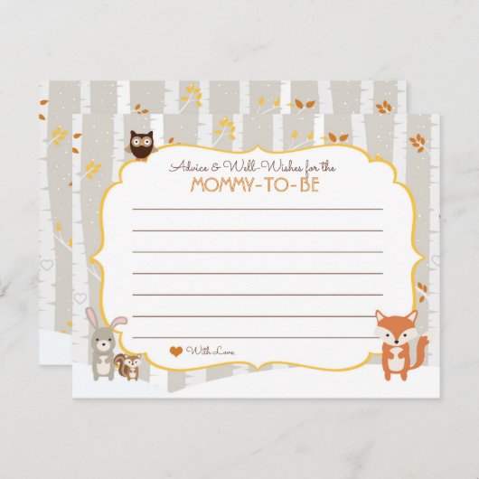 ウッドランド秋/ウィンターベビーシャワーアドバイスカード アドバイスカード (正面/裏面)