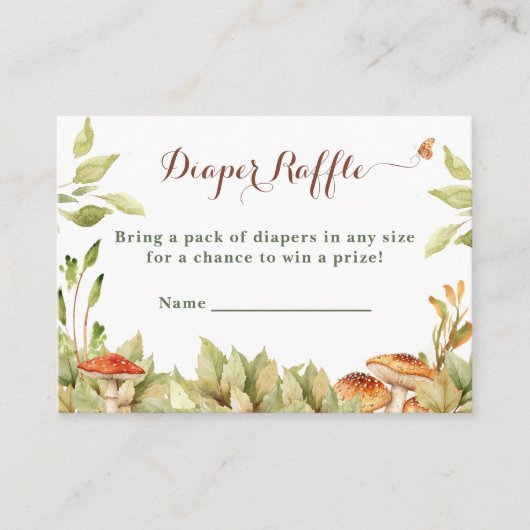 ウッドランド素朴おむつラッフル緑のキノコ エンクロージャーカード (正面)
