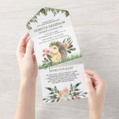 ウッドランド素朴かわいいハリネズミ赤ちゃんシャワー オールインワン招待状 (貼ってはがせる)