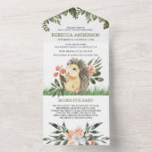 ウッドランド素朴かわいいハリネズミ赤ちゃんシャワー オールインワン招待状 (内側)