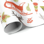 ウッドランド素朴のクリスマス鹿と自然模様 ラッピングペーパー (ロールコーナー)