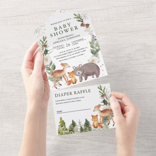 ウッドランド素朴の森かわいい動物の赤ちゃんシャワー オールインワン招待状 (貼ってはがせる)
