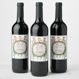 ウッドランド素朴の緑の動物のベビーが有利 ワインラベル