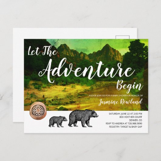 ウッドランド素朴は荒野のベビーシャワー インビテーションポストカード (正面/裏面)