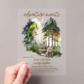 ウッドランド素朴アドベンチャーが少年の赤ちゃんシャワーを待つ アクリル招待状 (インサイチュ (ポータブル))