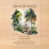 ウッドランド素朴アドベンチャーが少年の赤ちゃんシャワーを待つ アクリル招待状 (正面)